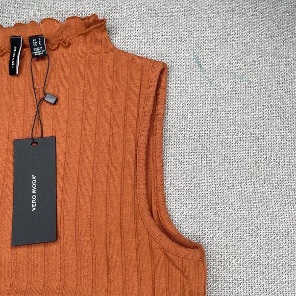 Vero Moda ribbed high neck top with lettuce hem S - Picture 3 of 4